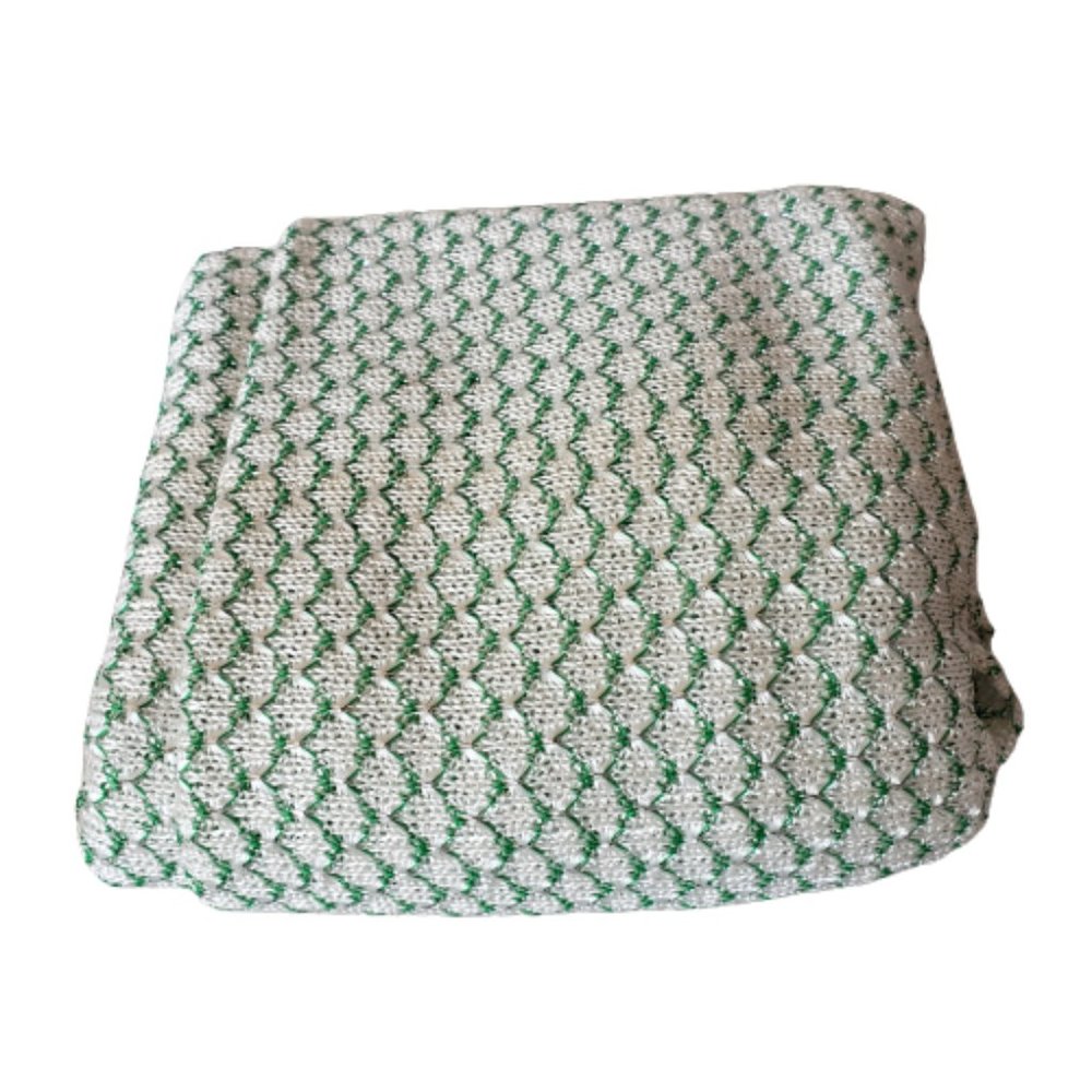 Vintage Stretch Knit Fabric White Green Silver 2yd